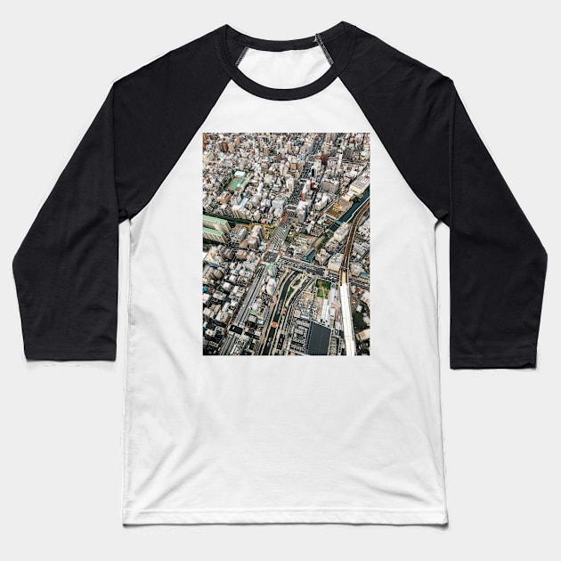 Japan - Streets of Tokyo From Above Baseball T-Shirt by visualspectrum